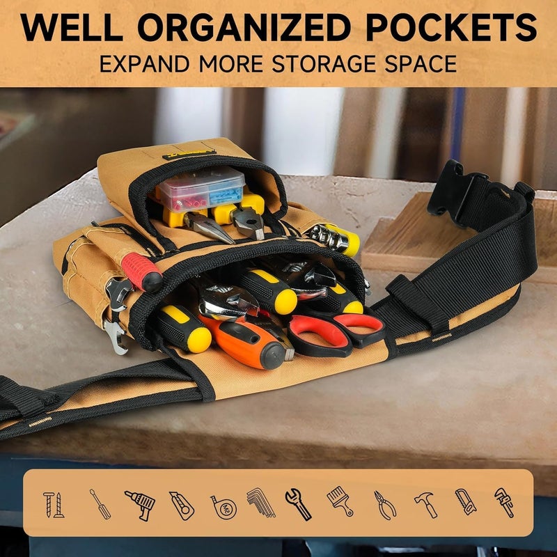 LEFORZ Tool Belt,Magnetic Tool Pouch,27-Pockets Heavy Duty Padded Tool Belts for Men,Detachable & Adjustable Tool Pouch Bag for Electrician,Carpenter,Construction,Work Apron,Utility Belt,Black,Brown - Image 5